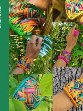 Handwoven Multicolor Women's Cuff Bracelet - Vibrant Yellow Mustard Trim